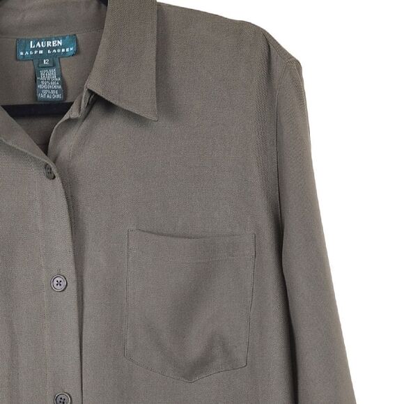 Lauren Ralph Lauren 100% Silk Button Front Roll Tab Sleeve Blouse Top Size 12 - Picture 3 of 9
